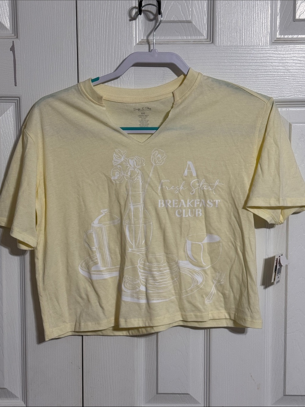 Light Yellow Cropped Tee with Breakfast Graphic